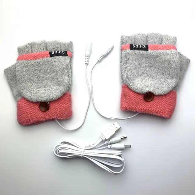 USB Electrically Heated Gloves Half Finger Gloves Indoor Outdoor Orange Gray - Shop at LoveMi