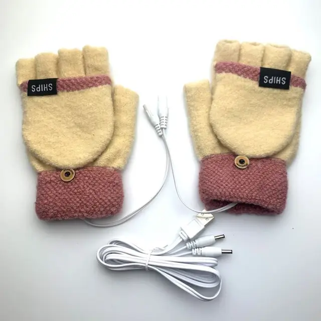 USB Electrically Heated Gloves Half Finger Gloves Indoor Outdoor Pink - Shop at LoveMi