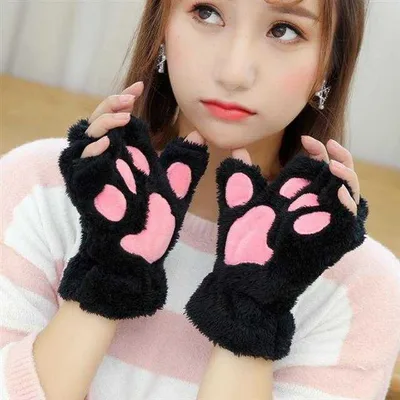 Women's Gloves Winter Student Autumn And Winter Warm With Velvet S2 Black Pink Palm - Shop at LoveMi