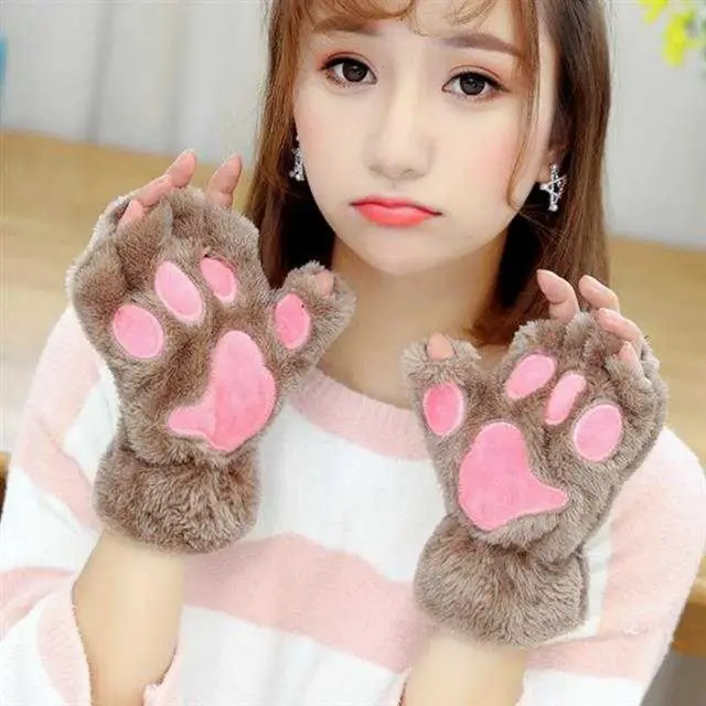Women's Gloves Winter Student Autumn And Winter Warm With Velvet S2 Khaki Pink Palm - Shop at LoveMi