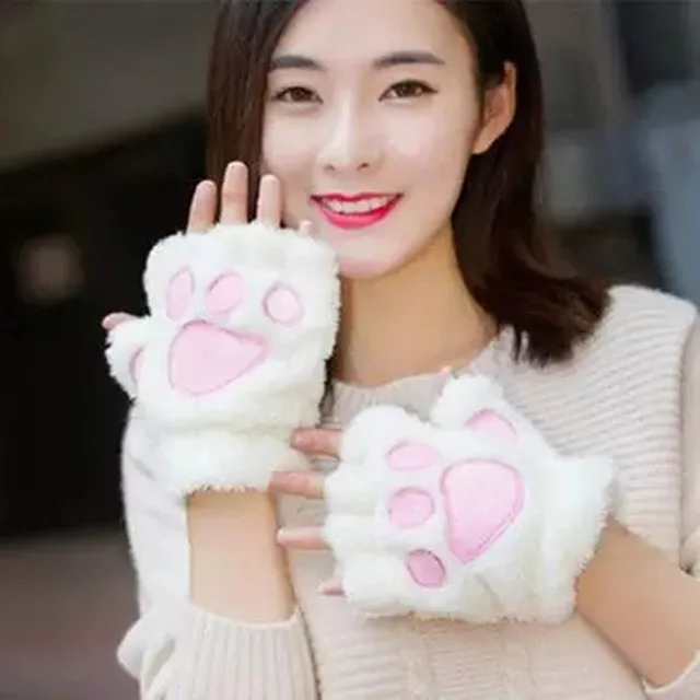Women's Gloves Winter Student Autumn And Winter Warm With Velvet S2 White Pink Palm - Shop at LoveMi
