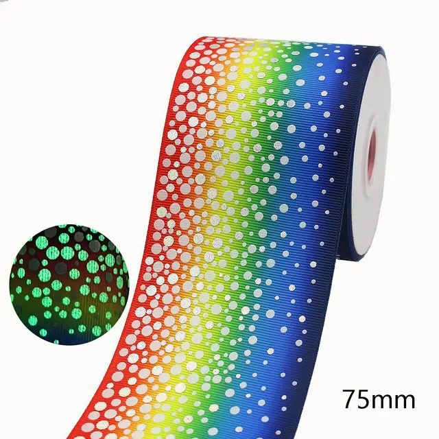 75mm Luminous Threaded Braid Hair Bow Ingredients Solid Colour Rainbow Bronzing Fluorescent Ribbon - 4
