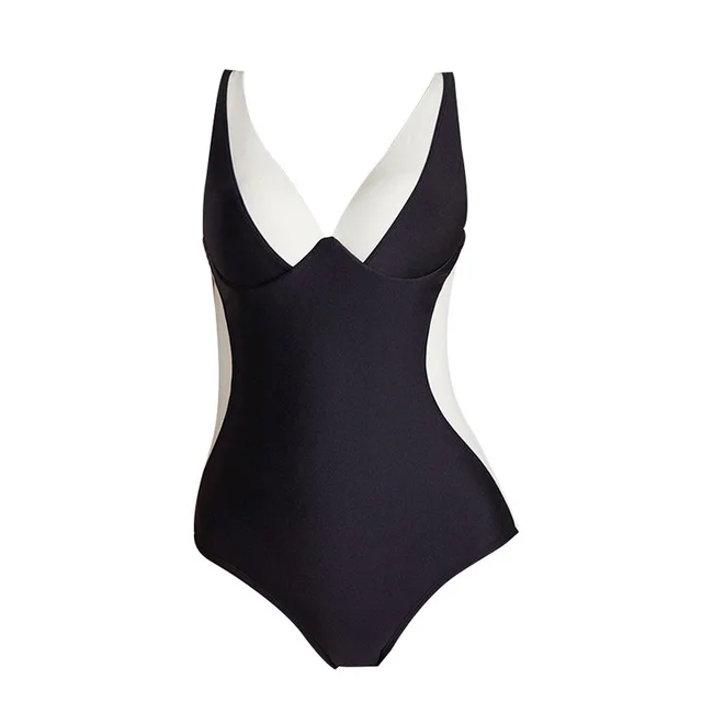 Stitching Solid Color Conservative Backless Triangle Sexy Steel Bracket Push Up Swimsuit Black - Shop at LoveMi
