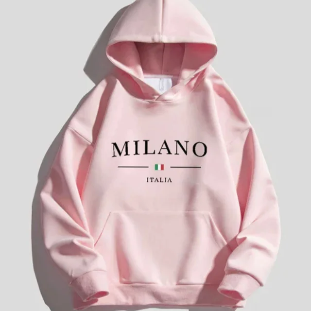 Loose fitting Hoodie Fleece lined Solid Color Hoodie Pink - Shop at LoveMi