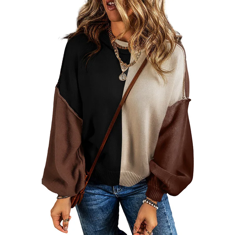 European And American Leisure All match Exposed Seam Contrast Color Sweater Picture Color Xl - Shop at LoveMi