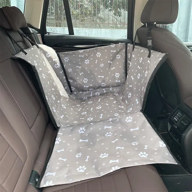 Rear Printed Double Layer Waterproof Pet Car Mat Pet Cat Dog Protection Pet Hanging Basket Gray Dog Bone - Shop at LoveMi