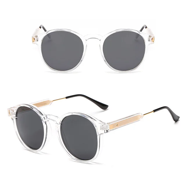 Men's And Women's Retro Sunglasses Round Sun Glasses Transparent Frame Gray Sheet - Shop at LoveMi