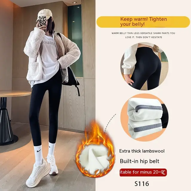 Fleece lined Thick High Waist Hip Lift Leggings For Women Thick Lambswoolblack Barbie - Shop at LoveMi