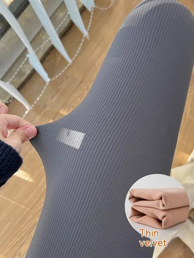 Vertical Stripes Matte Tights For Women Fleece lined Gray Milk Fiber - Shop at LoveMi