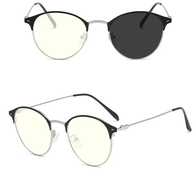 Metal Retro Plain Glasses Fashion Anti blue Light Glasses Black Silver Color Changing - Shop at LoveMi