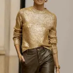 Bronzing Round Neck Sweater-Xl
