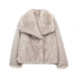 Women's Lapel Long Sleeve Faux Fur Snap Cardigan Loose Short Coat - Picture Color-Xs - View 1