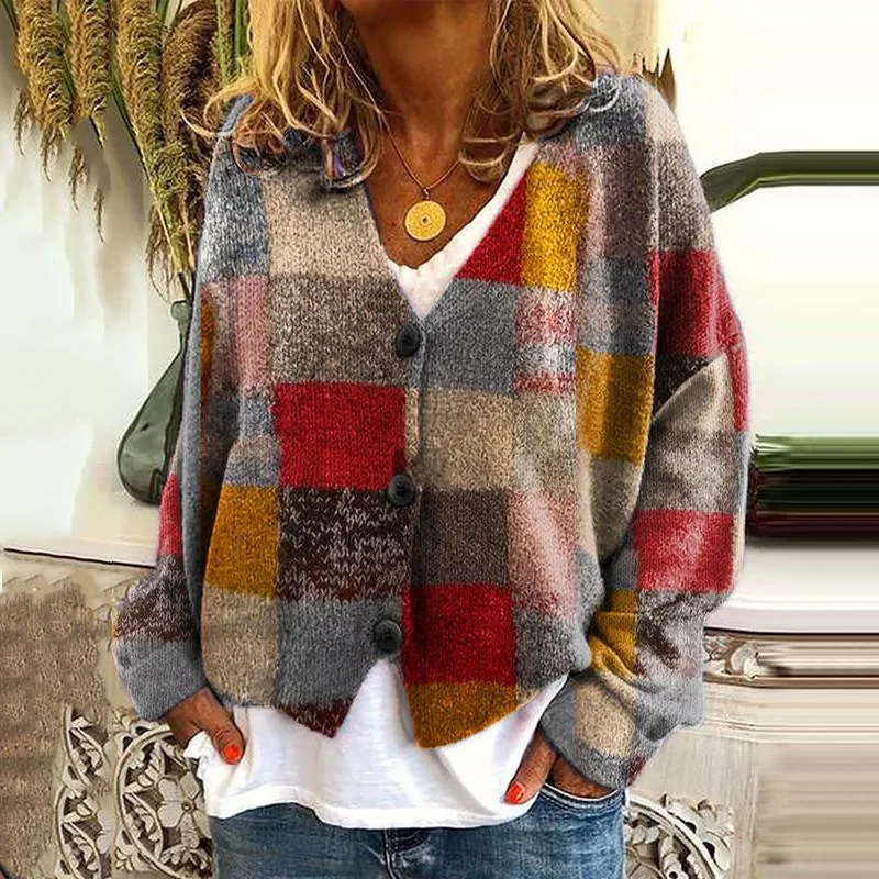 New Christmas Abstract Flowers Printing Sweater Fashion Casual Short Cardigan Coat Womens Clothing Qwdz99659Yxcwinered - Shop at LoveMi