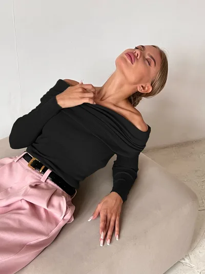 Winter Sexy Slim fit Cashmere Off neck Long Sleeve Bottoming Sweater Black - Shop at LoveMi