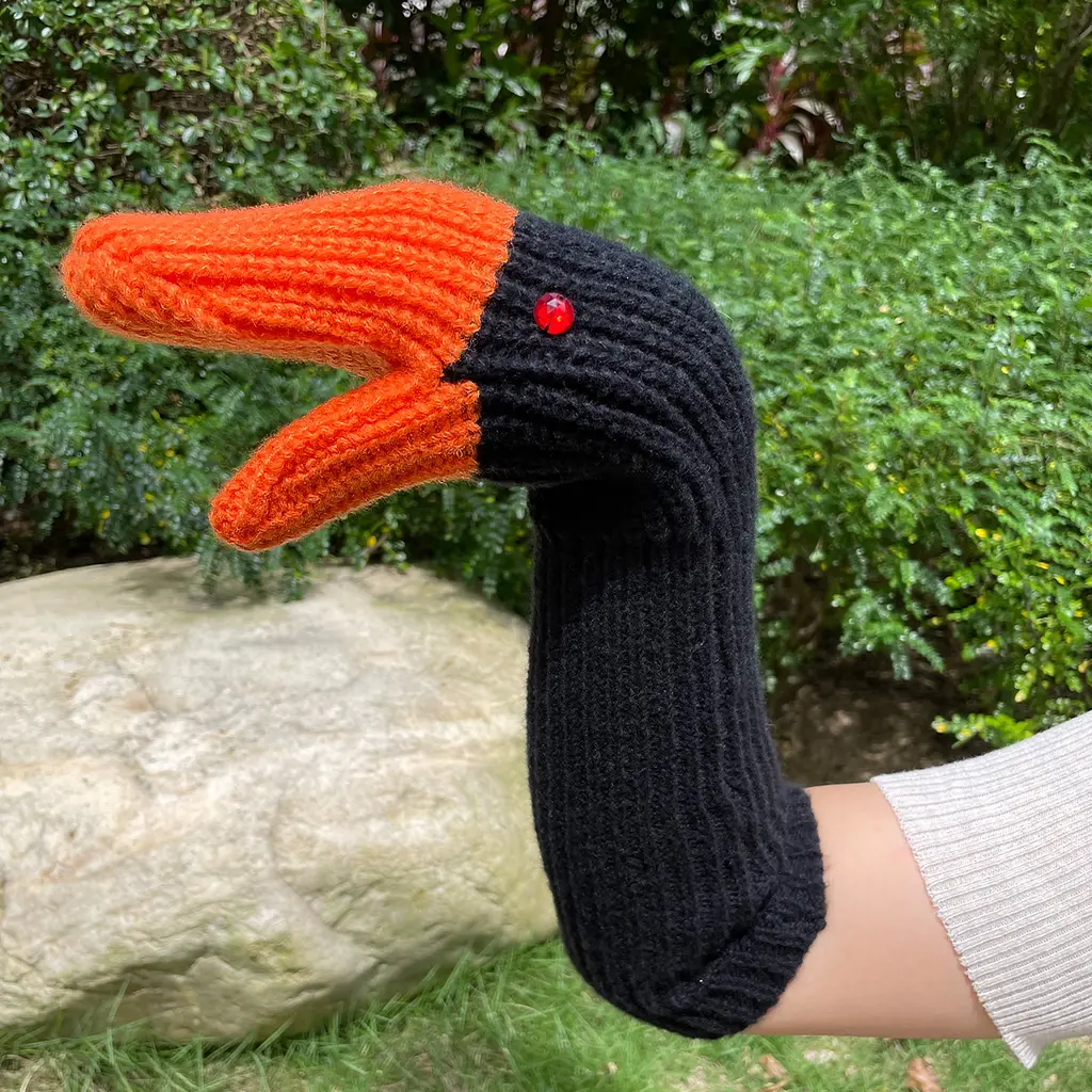 Cold Protection In Three-dimensional Swan Full Finger Gloves Knitted Wool Mittens - Orange Black Long Style