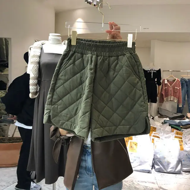 High Waist Thickened Wide leg A Line Shorts Slimming Versatile Women's Outer Boot Pants Green - Shop at LoveMi