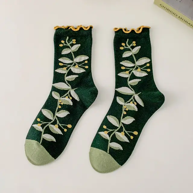 Retro Japanese Tube Socks Women's Flower Relief Three dimensional Rattan Stamen - Shop at LoveMi