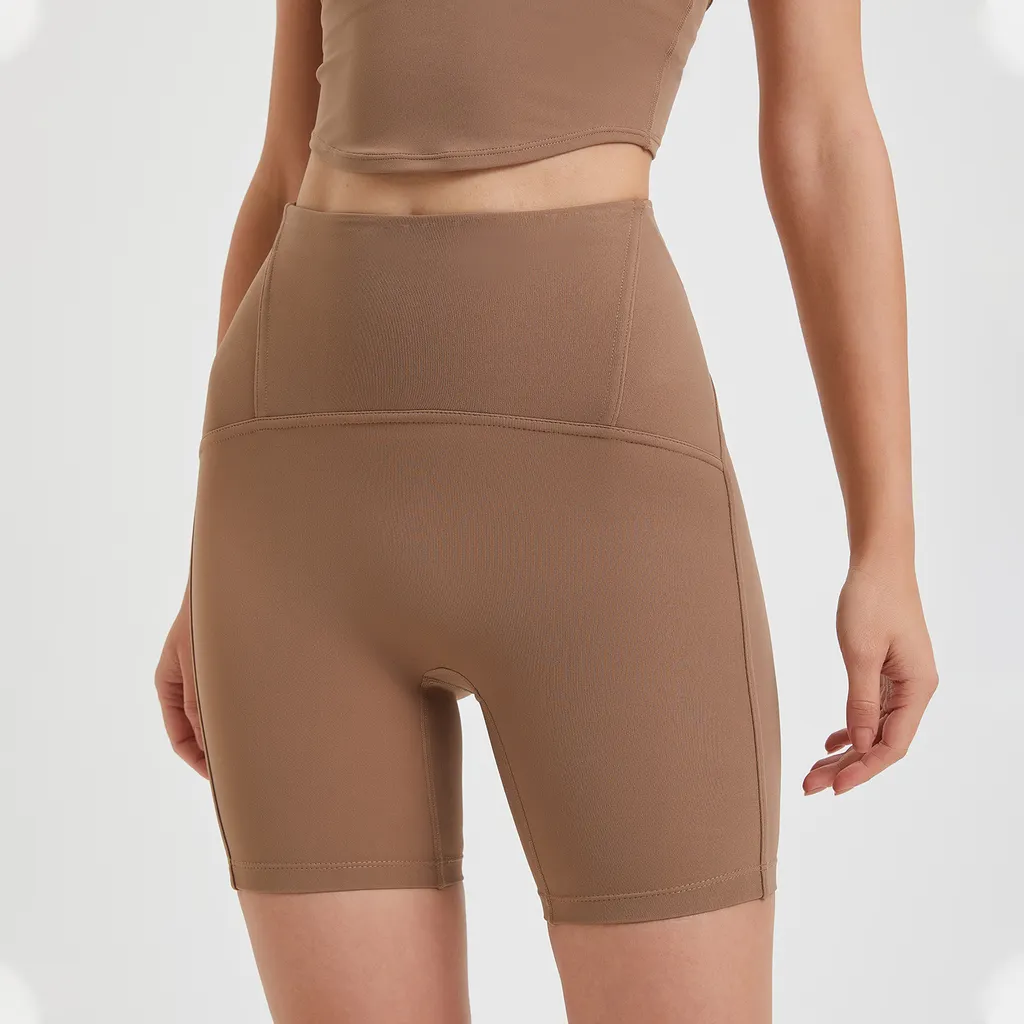 Women's Fashion Casual Shaping High Waist Peach Hip Lifting Short-length Pants - Cocoa Colour