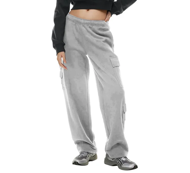 Women's Fashion Work Clothes Pocket Sweatshirt Trousers Flower Gray - Shop at LoveMi