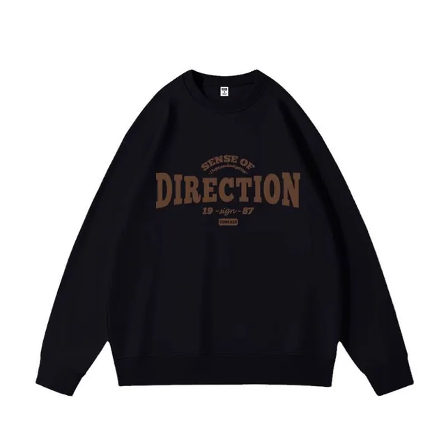Retro Alphabet Printed Crew Neck Sweatshirt Women's Loose All match Long Sleeve Black - Shop at LoveMi