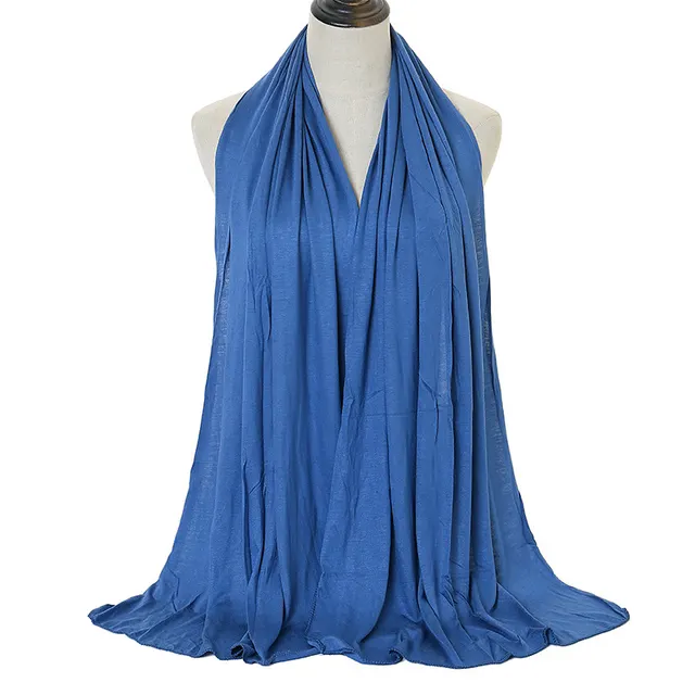 Cotton Women's Knitted Long Muslim Shawl Plain Soft Women's Islamic Headscarf Blue - Shop at LoveMi
