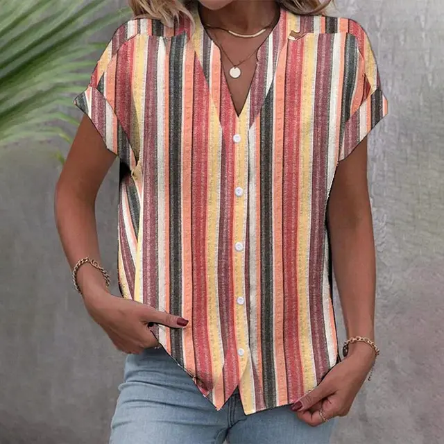 Stripe Series 3D Digital Printing Short Sleeve Shirt Top A Style - Shop at LoveMi