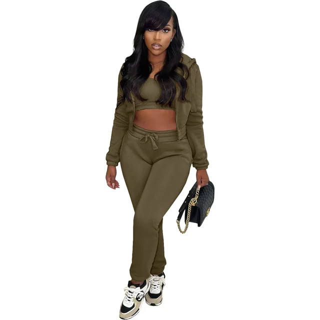 Fleece lined Sweater Hooded Sports And Leisure Suit Army Green - Shop at LoveMi