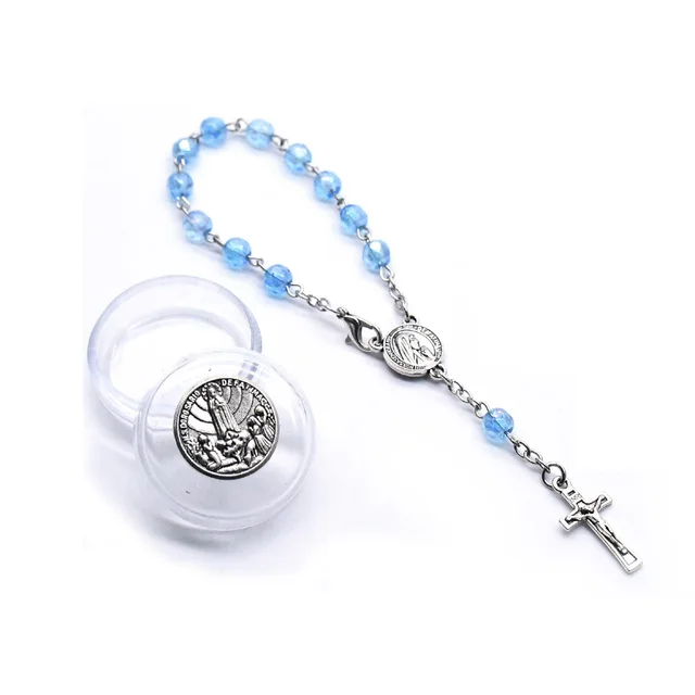 Crystal Rosary Bracelet Gift Cross Bracelet Lake Blue 06 - Shop at LoveMi