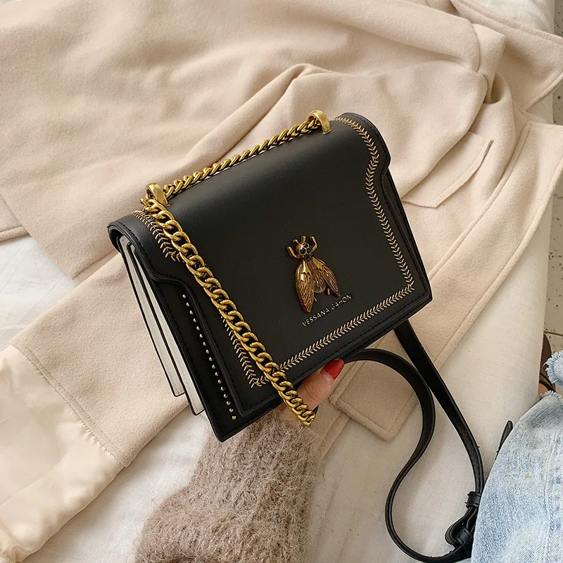 Summer New Chain Retro Bee Shoulder Portable Messenger Bag Black - Shop at LoveMi