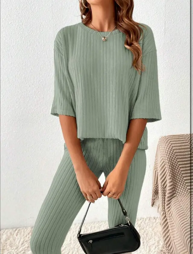 Women's Loose Casual Trousers Solid Color Fashion Homewear Suit Pea Green - Shop at LoveMi