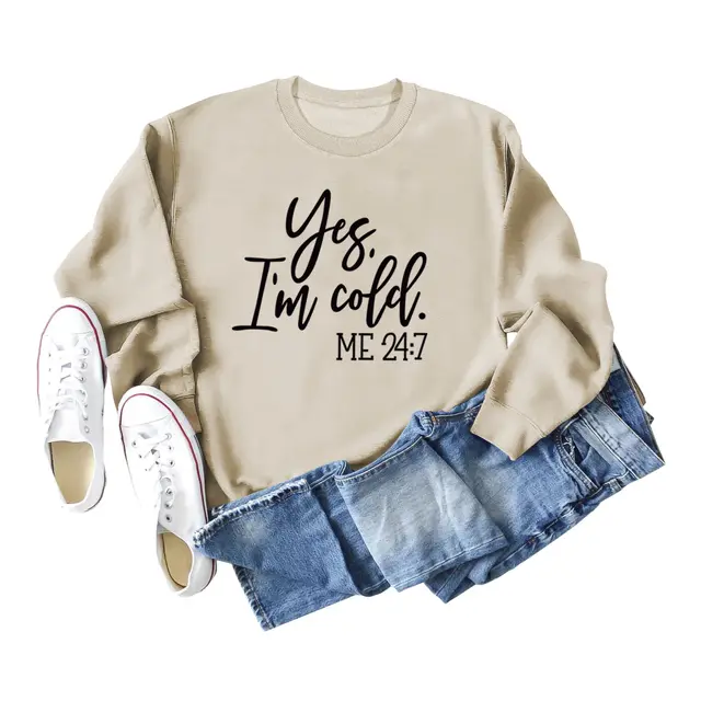 Letter Print Sweatshirt Crew Neck Cotton Women's Retro Fashion Sand Sweater Black Font - Shop at LoveMi
