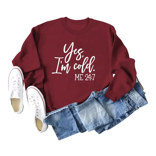 Letter Print Sweatshirt Crew Neck Cotton Women's Retro Fashion Wine Red Sweater - Shop at LoveMi