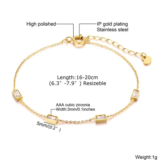 Stainless Steel White Colorful Zircon Geometric Bracelet Gold Br 935G - Shop at LoveMi