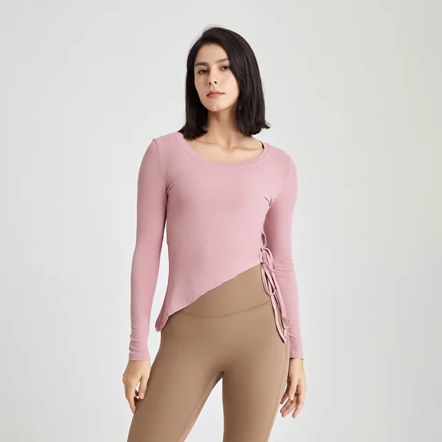Side Tether Workout Clothes T shirt Slim Fit Tights Cow'S Milk Rose Pink - Shop at LoveMi
