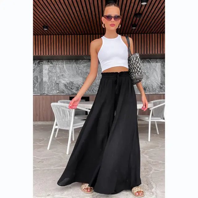 Elastic Waist Fashion Casual Wide leg Pants For Women Black - Shop at LoveMi