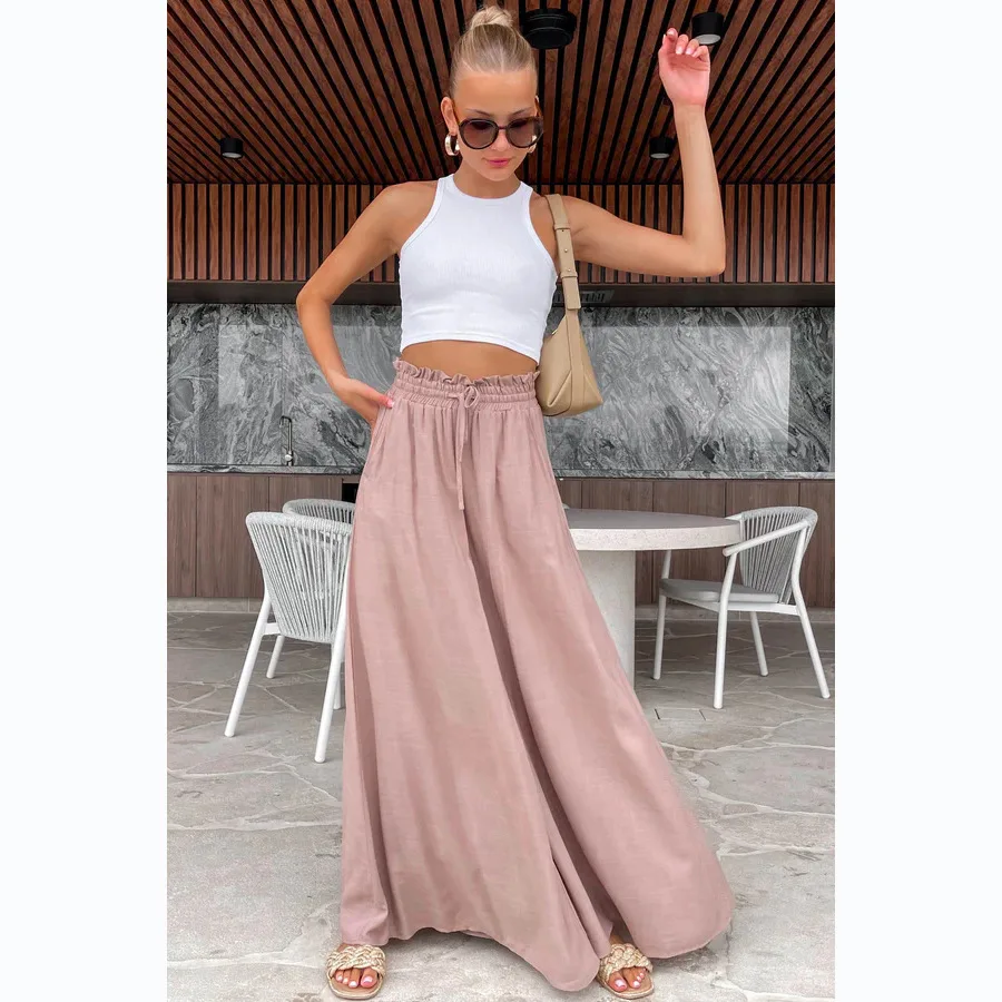 Elastic Waist Fashion Casual Wide-leg Pants For Women - Pink