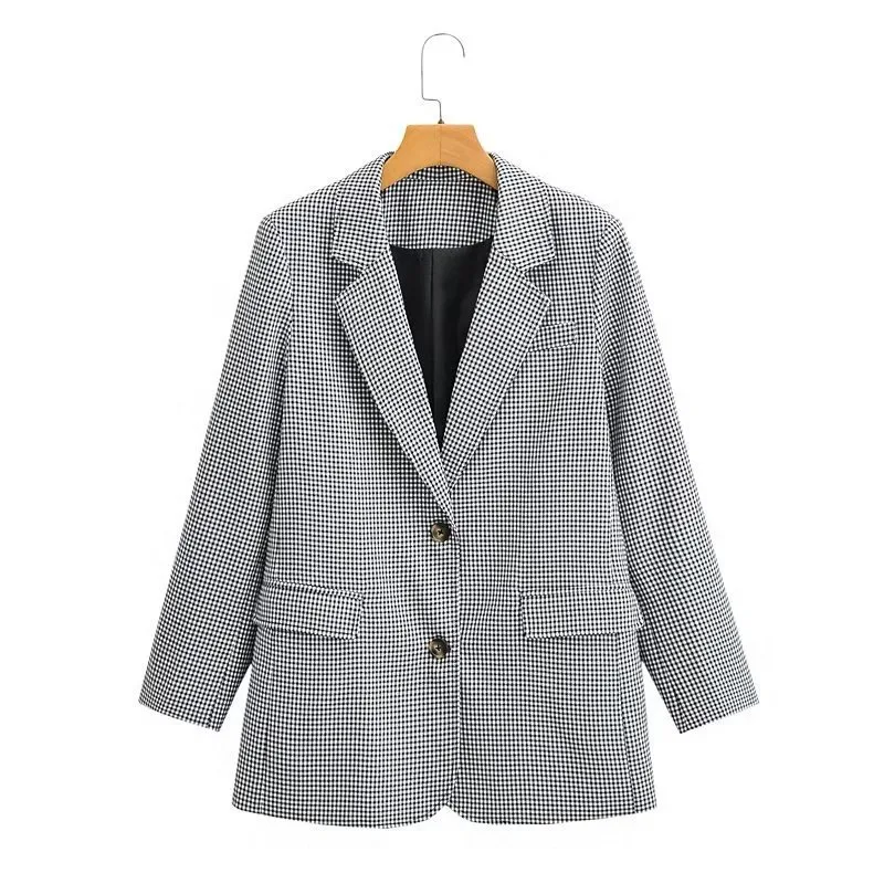 Suit Collar Plaid Casual Long Sleeve Coat Black - Shop at LoveMi