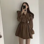 French Lolita Princess Dress Western Style Puff Sleeve Stitching Lace - Coffee Color - View 1