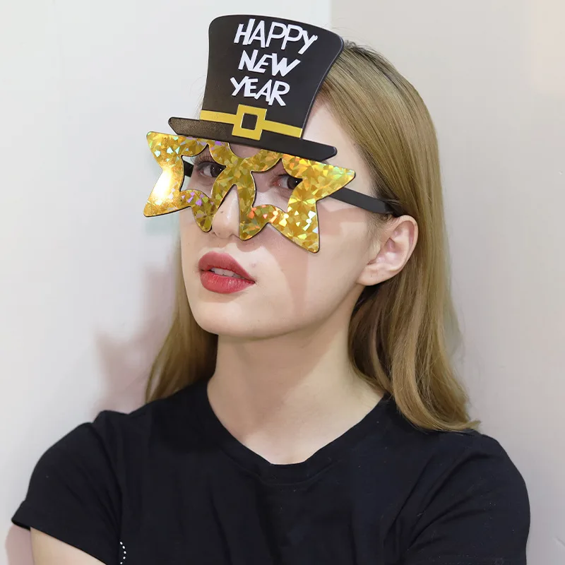 Creative Happy New Year Party Glasses Supplies Photo Props Holiday Dance Dress Up Funny Glasses Gold - Shop at LoveMi