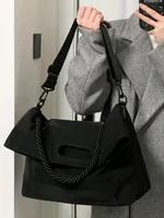 Nylon One-shoulder Crossbody Messenger Bag New College Students Class Large Capacity Totes - Black