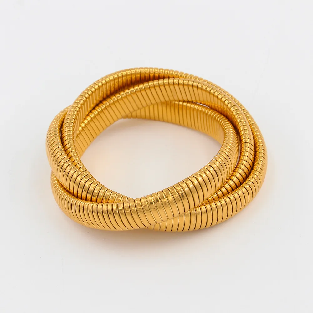 Three-layer Elastic Bracelet Stainless Steel Gold-plated Bracelet - Gold
