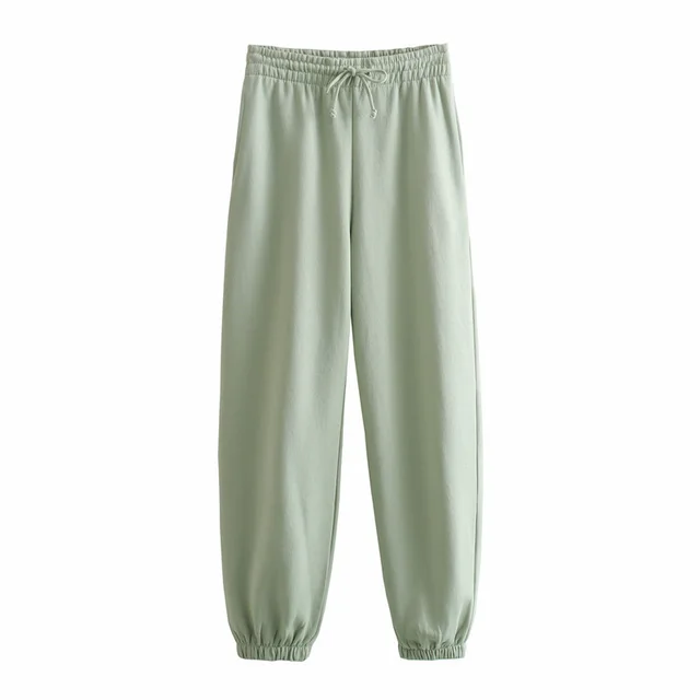 Autumn New Women's Clothing Solid Color Basic Short Sweater Ankle Banded Lace up Jogger Pants Suit Light Green Pants - Shop at LoveMi