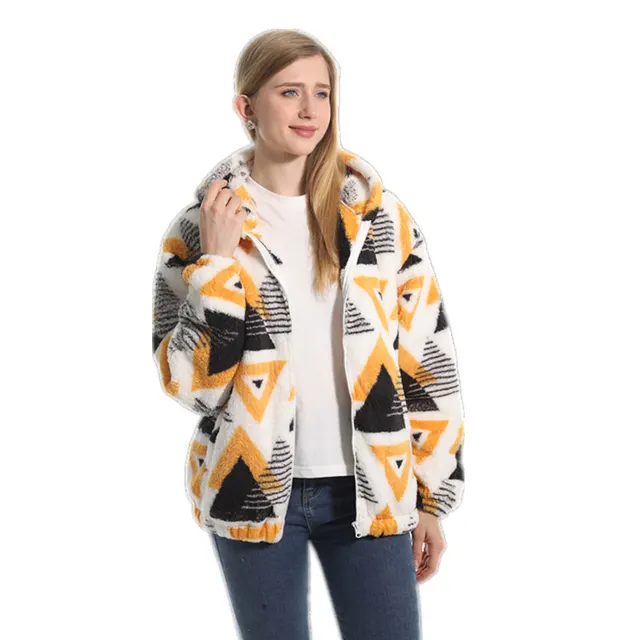 Fleece lined Thickened Hooded Jacket Geometric Triangle - Shop at LoveMi