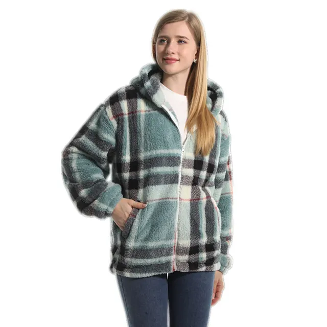 Fleece lined Thickened Hooded Jacket Plaid - Shop at LoveMi