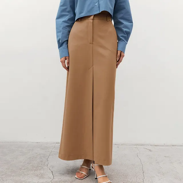 French Style Khaki Slimming And Straight Skirt Women's Commuter Drape Slit Dress Khaki - Shop at LoveMi
