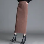 Brown 85Cm Slit Hemline Style