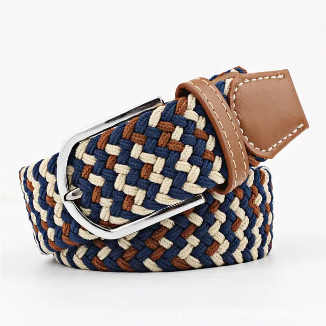 Elastic Woven Belt Corrugated All match Casual Women's Canvas Beige Coffee Blue - Shop at LoveMi