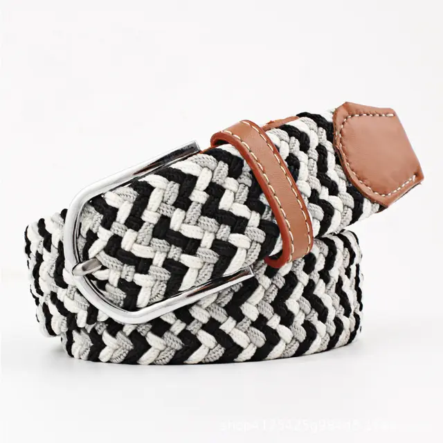 Elastic Woven Belt Corrugated All match Casual Women's Canvas Black White Gray - Shop at LoveMi