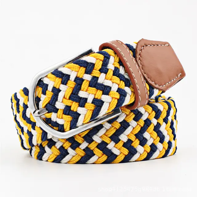 Elastic Woven Belt Corrugated All match Casual Women's Canvas Yellow Blue White - Shop at LoveMi