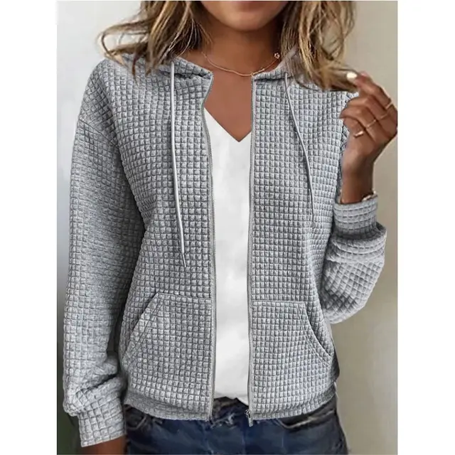 Women's Zipper Hooded Cardigan Long Sleeve Sweater Coat Gray - Shop at LoveMi